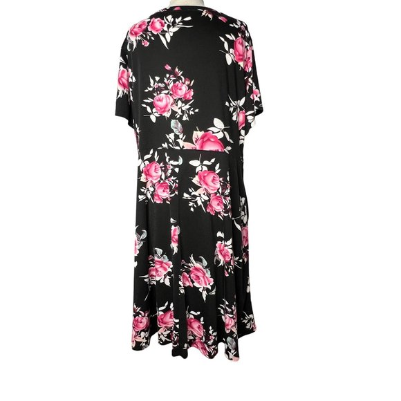 Nemido Women's Dress Size 26 Black Pink Floral Midi Short Sleeve Round Neck Pock - Picture 6 of 13